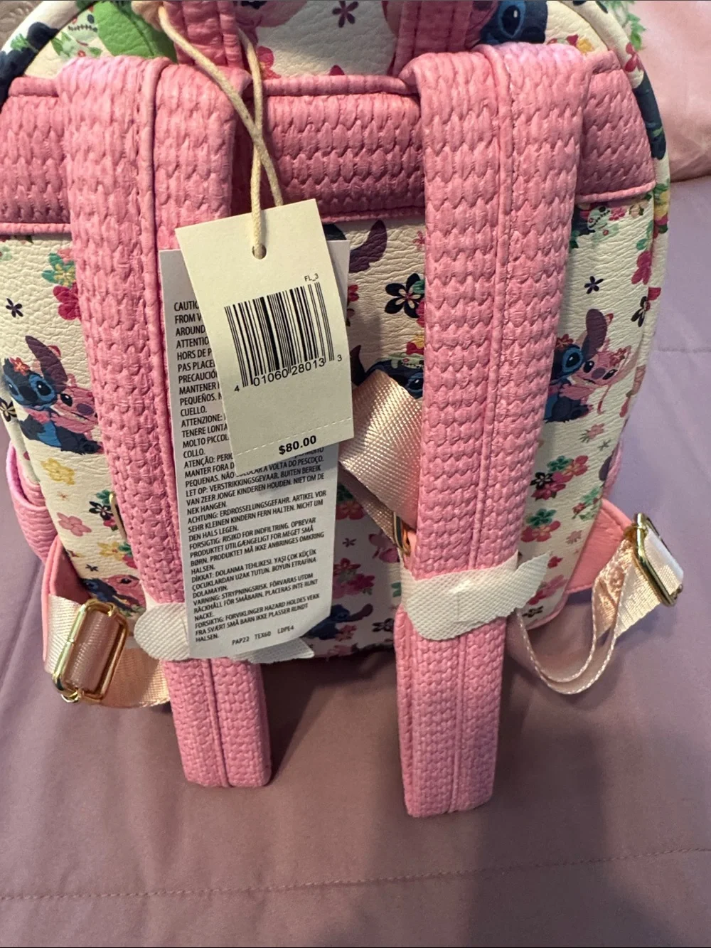 Disney Parks Pink & Blue Stitch and Angel Floral Mini Backpack Loungefly